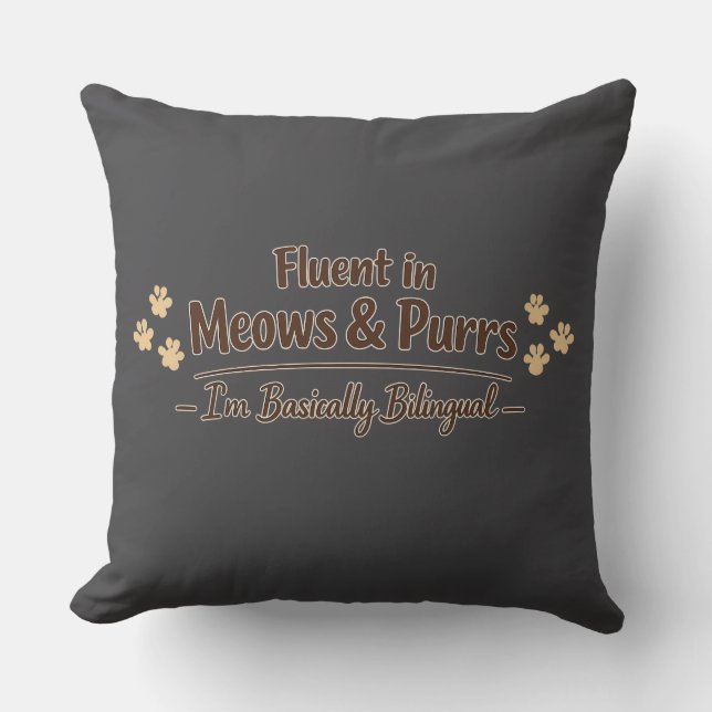 Almofada Fluent in Meows & Purrs Funny Cat Lover Gift (Frente)