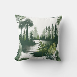 Almofada Flusslandschaft mit grünen Bäumen Farnen Aquarell