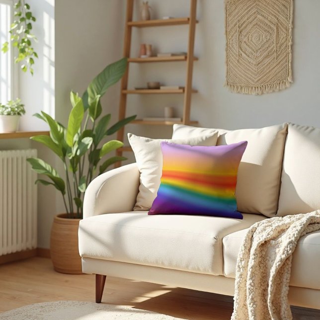 Almofada Fluxo de Prism - Gradiente de Arco-Íris de Pastel  (Wavy Pastel Flow. Bohemian elegance for your home. Accent your sofa with soft, artistic color.)