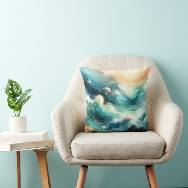 Almofada Fluxo Dourado Oceânico Ondas Abstratas (Cadeira)