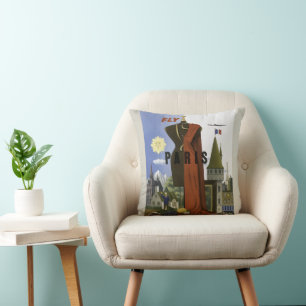 Almofada Fly Paris France Viagens vintage