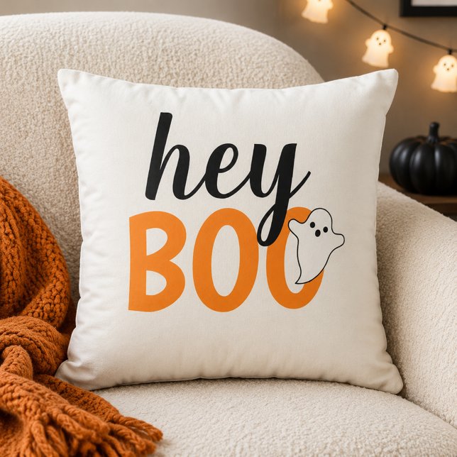 Almofada Fofo Hey Boo Laranja Fantasma Branco Halloween (Criador carregado)