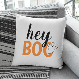 Almofada Fofo Hey Boo Laranja Fantasma Branco Halloween