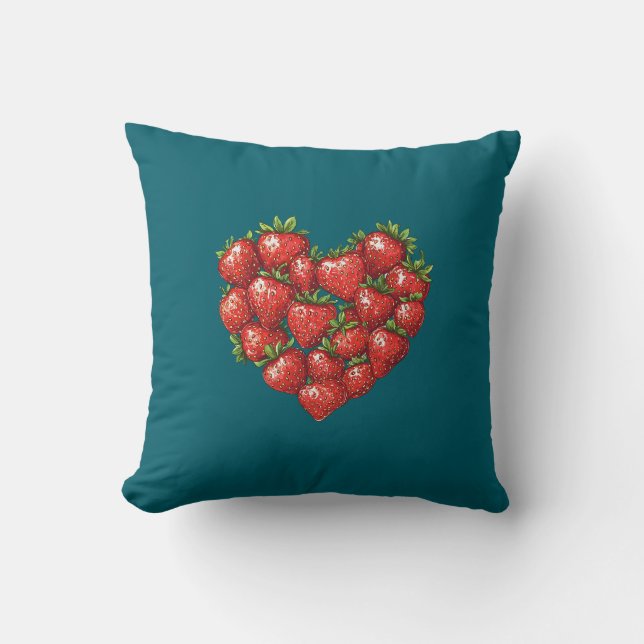 Almofada Fofo Moderno Romântico Chic Morango Coração (Frente)