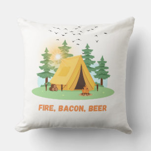 Almofada Fogo. Bacon. Cerveja. - Acampamento