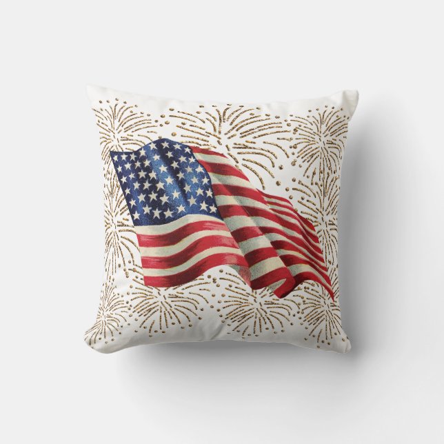 Almofada Fogos-de-artifício americanos da bandeira e do 4 (Frente)