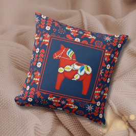 Almofada FolArt Red Dala Horse e Padrão Sueco