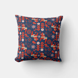 Almofada FolArt Red Dala Horse Floral Sueco Em Azul