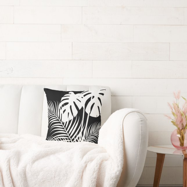 Almofada Folgas tropicais 1 brancas em preto (Sofá)