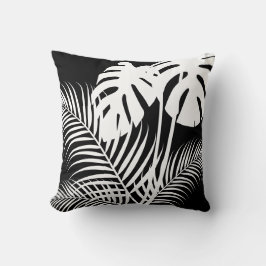 Almofada Folgas tropicais 1 brancas em preto
