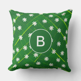 Almofada Folha de bananas tropical e flores botânicas verde