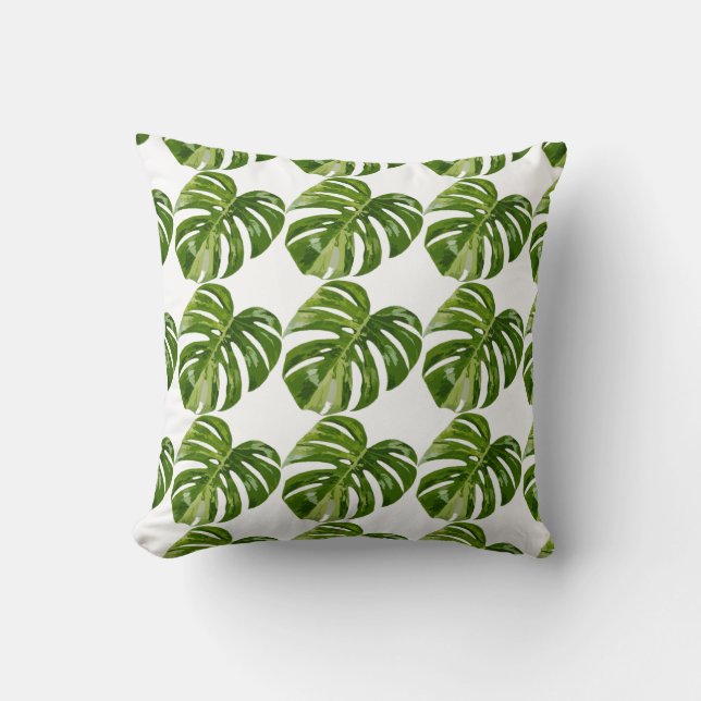 Almofada Folha de Monstera Albo - Decoração Botânica para C (Frente)