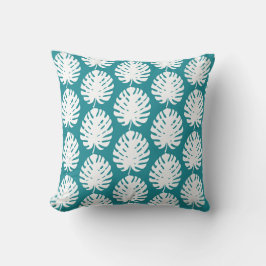 Almofada Folha de Monstera Aqua Azul Turquesa Padrão Costa