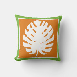 Almofada Folha de Monstera Laranja Branco Costeiro Moderno