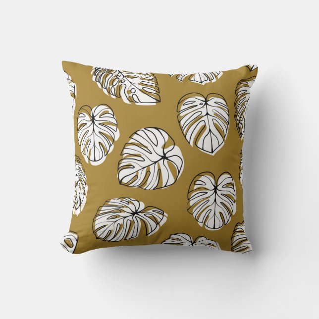 Almofada Folha de Monstera, Padrão Sem Olho Têxtil. (Frente)