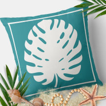 Folha de Monstera Turquesa Branco Costeiro Moderno