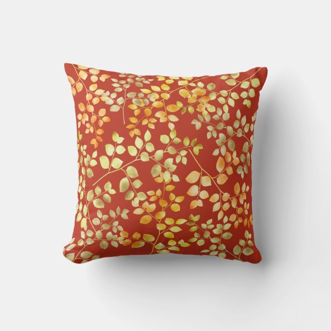 Almofada Folha de Ouro Outono Folhas Laranja Marrom Verde (Frente)