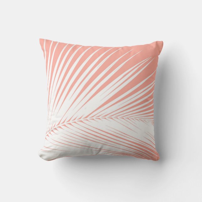Almofada Folha de palmeira - branco no rosa coral (Frente)