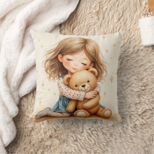 Almofada Folha de papel do Urso de Teddy Abraçando Garota B