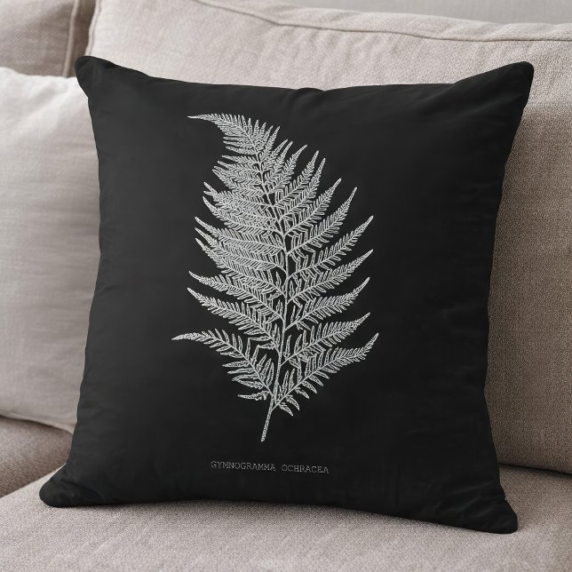 Almofada Folha de Samambaia Ocre, Gymnogramma Ochracea (Ochre Fern Frond, Gymnogramma Ochracea. Throw Pillow)
