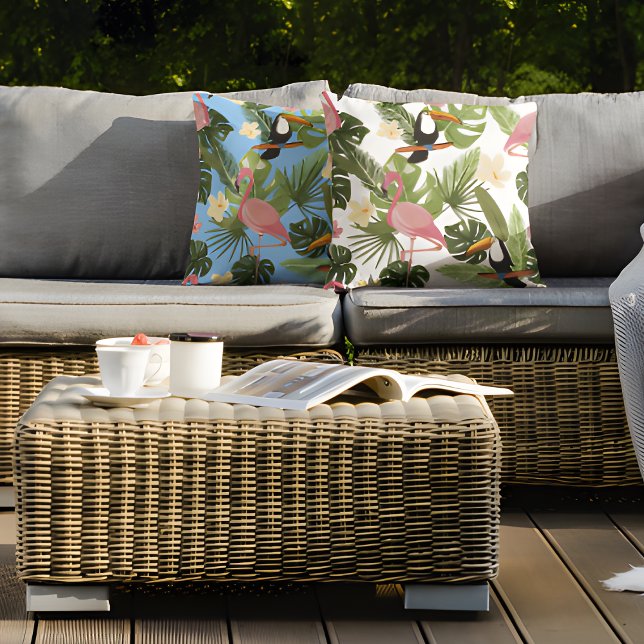 Almofada Folha Floral Tropical Flamingo Toucan Summer (Criador carregado)