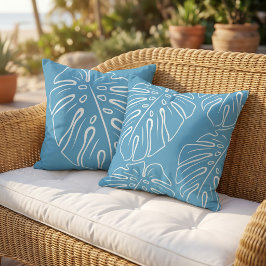 Almofada Folha Tropical Branca Motivo Luz Azul Céu de Verão