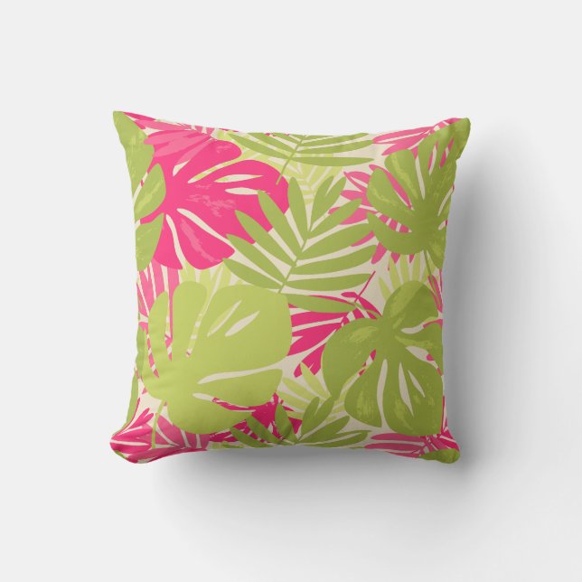 Almofada Folha tropical de monstera ousada vibrante rosa e  (Frente)
