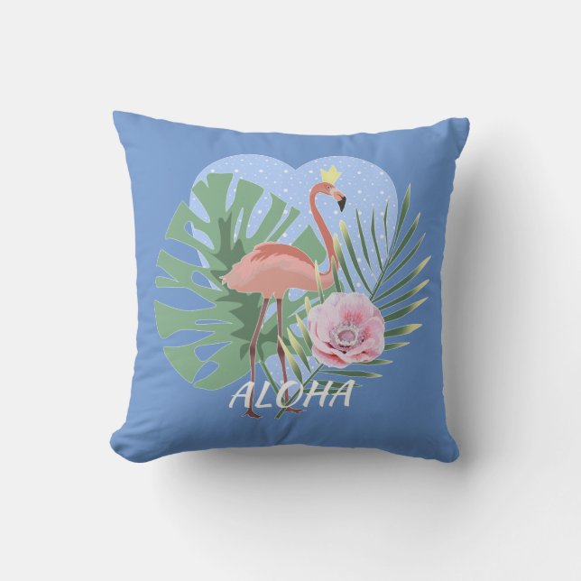 Almofada Folha tropical rosa Flamingo (Frente)