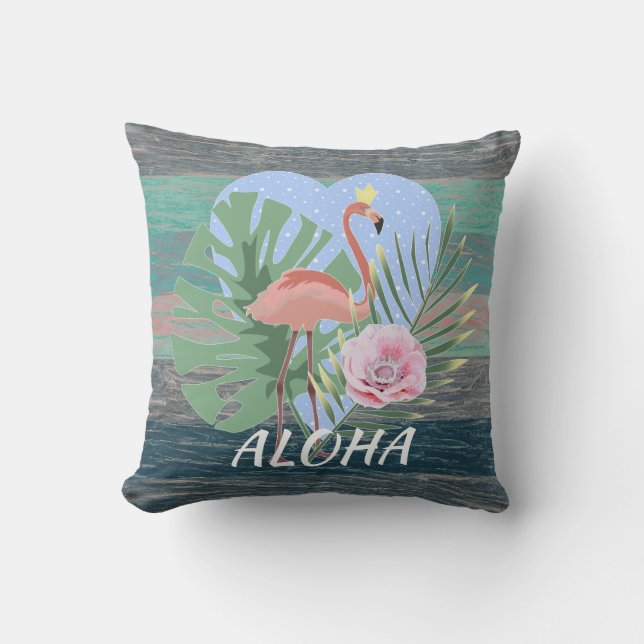 Almofada Folha tropical rosa Flamingo (Frente)