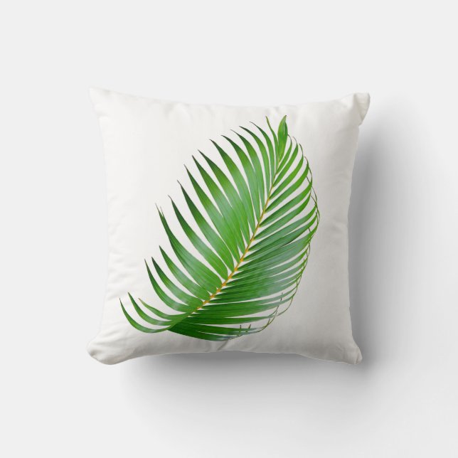 Almofada Folha verde de palmeira tropical em branco (Frente)