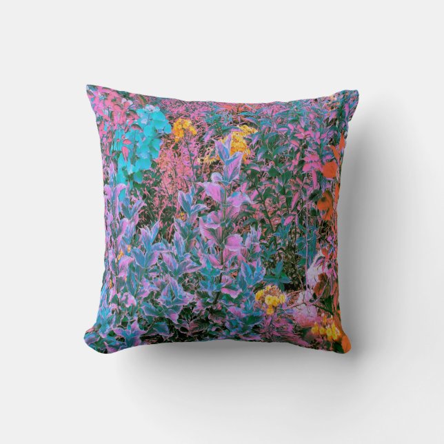 Almofada Folhagem de abstrato, verde-rosa e jardim aquático (Frente)