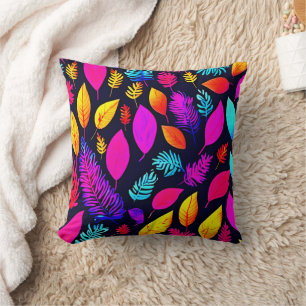 Almofada Folhagem de Neon Vibrante: Padrão de Folhas Cativa