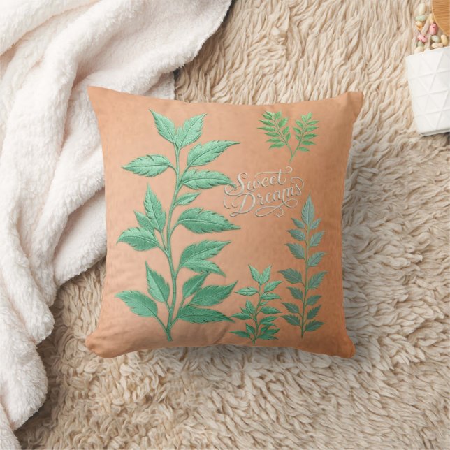 Almofada Folhagem de Salvia Vintage em Rosa Suave  (Cobertor)