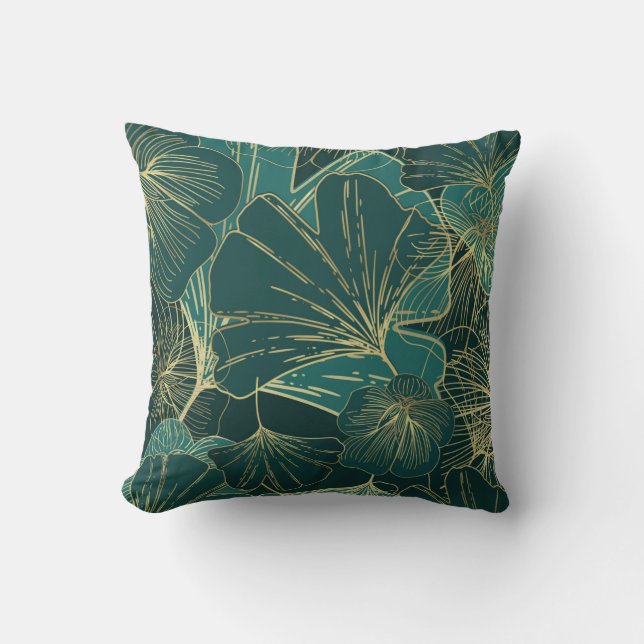 Almofada Folhagem Floral Elegante Teal Seagreen (Frente)