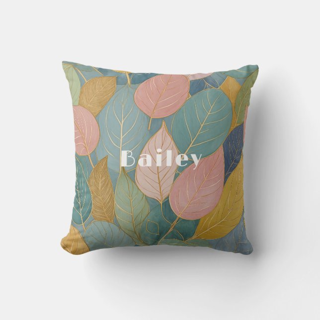 Almofada Folhagem Whimsical: Folhas de Pastel (Frente)