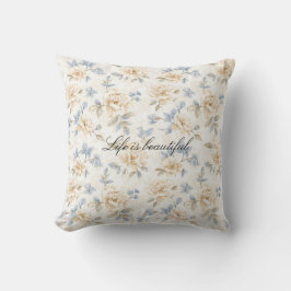 Almofada Folhas Azuis Florais Creme Romântico