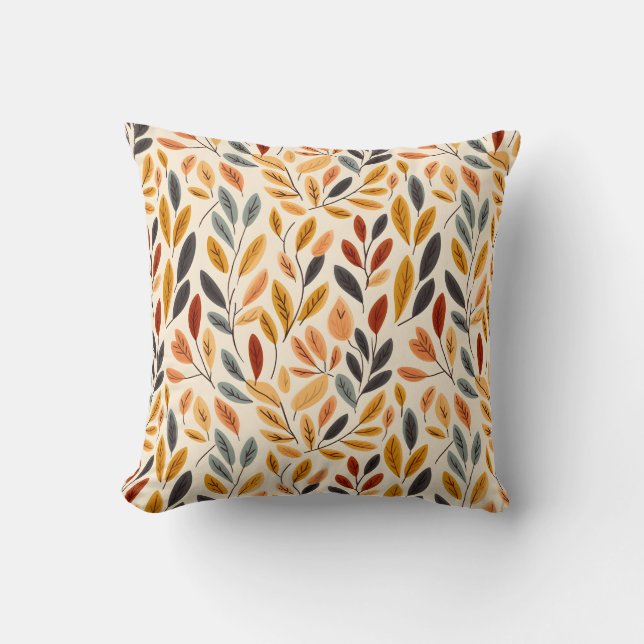 Almofada Folhas Boho Amarelo Marrom (Frente)