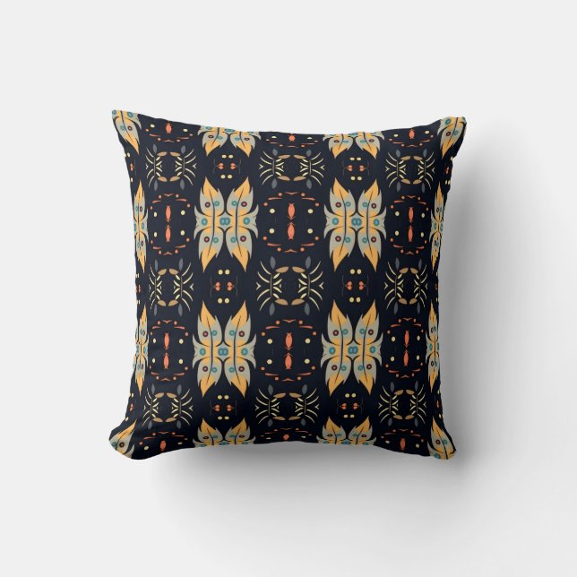 Almofada Folhas Boho em amarelo mostarda e azul (Frente)
