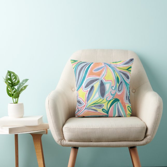 Almofada Folhas Botânicas Coloridas de Verão Pintura Abstra (Cadeira)