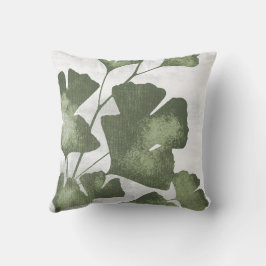 Almofada Folhas Botânicas de Ginkgo Biloba em Verde Oliva S
