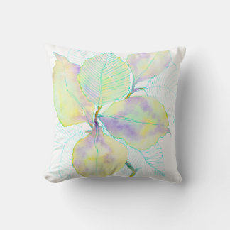 Almofada Folhas Botânicas em Aquarela Amarelo Verde Pastel
