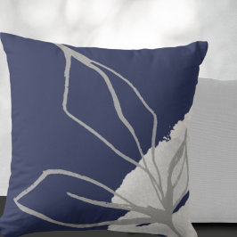 Almofada Folhas Botânicas em Aquarela Azul e Cinza