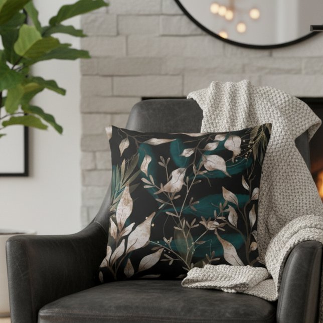 Almofada Folhas Botânicas Modernas Escuras (Criador carregado)