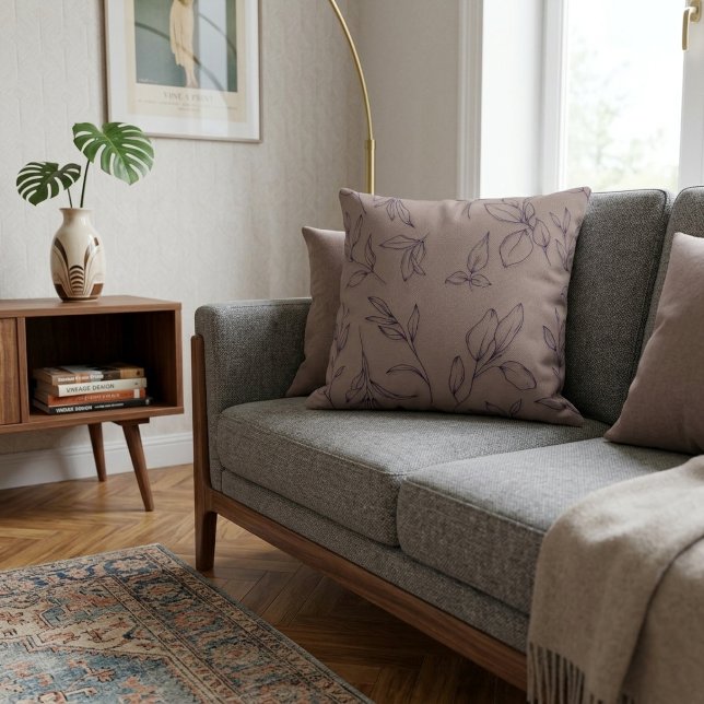 Almofada Folhas Botânicas Simples Elegantes em Taupe (Criador carregado)