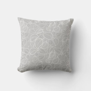 Almofada Folhas brancas na Travesseiro decorativo de Cinza 