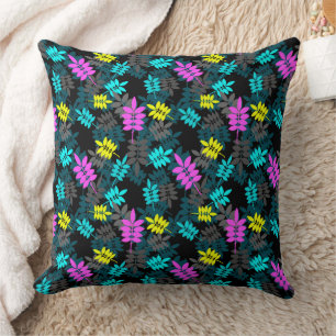 Almofada folhas coloridas de neon de rowan em preto