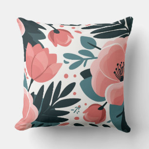 Almofada Folhas cor-de-rosa e verde-profundas