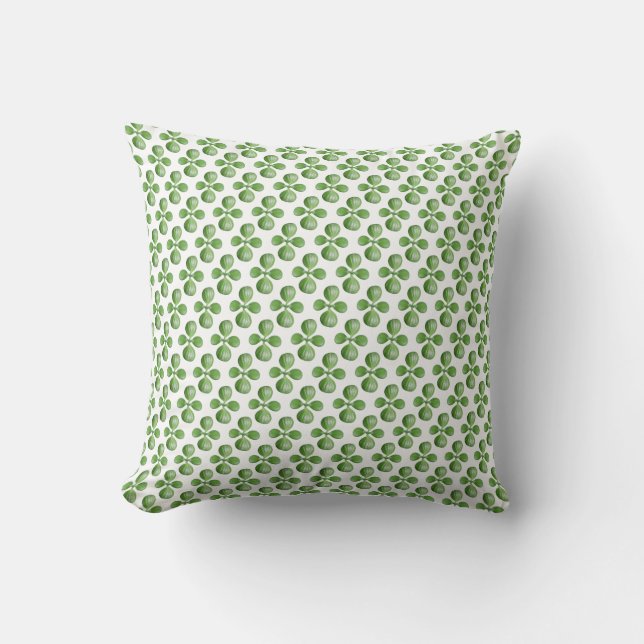 Almofada Folhas da Árvore de Jade Verde sobre Branco (Frente)