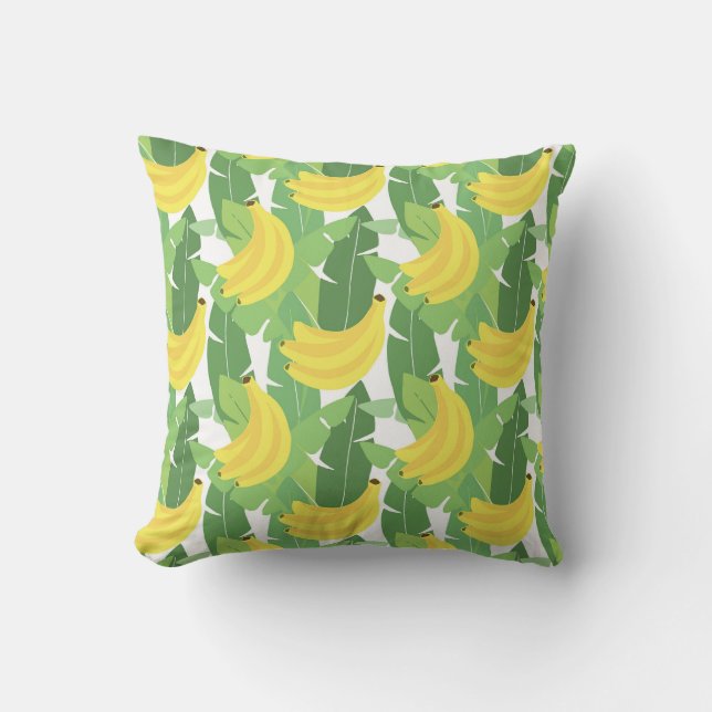 Almofada Folhas da banana e teste padrão da fruta (Frente)