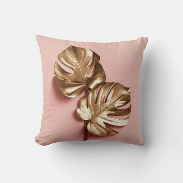 Almofada Folhas da monstera do ouro de luxo. (Frente)